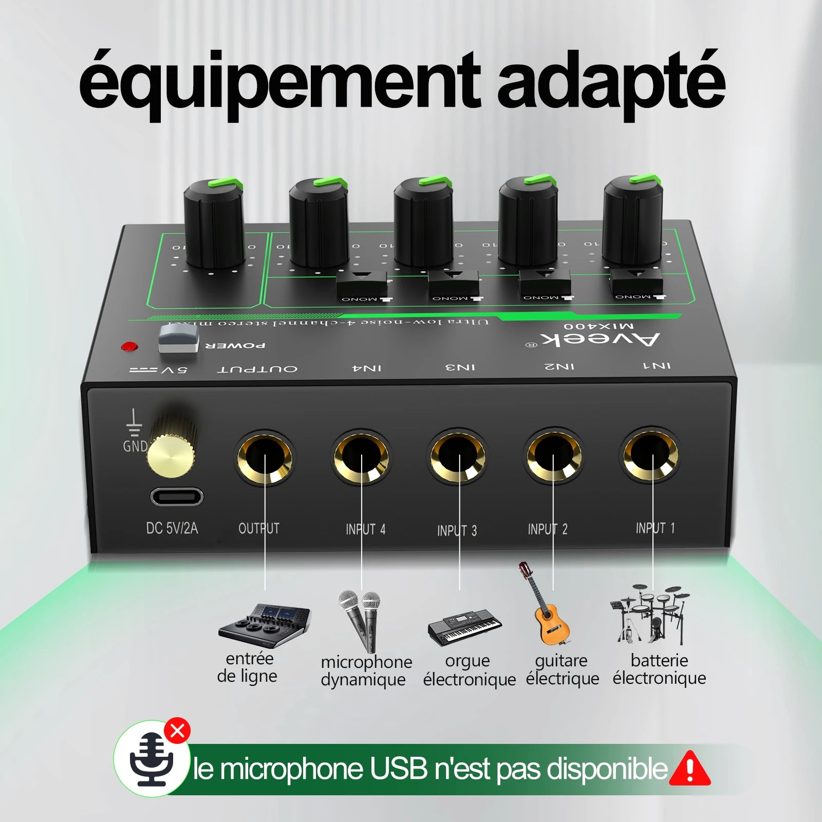 Aveek 4 Channel Mixer - Mini 4 Stereo,1/4" TRS Input/Output Ideal for Mics