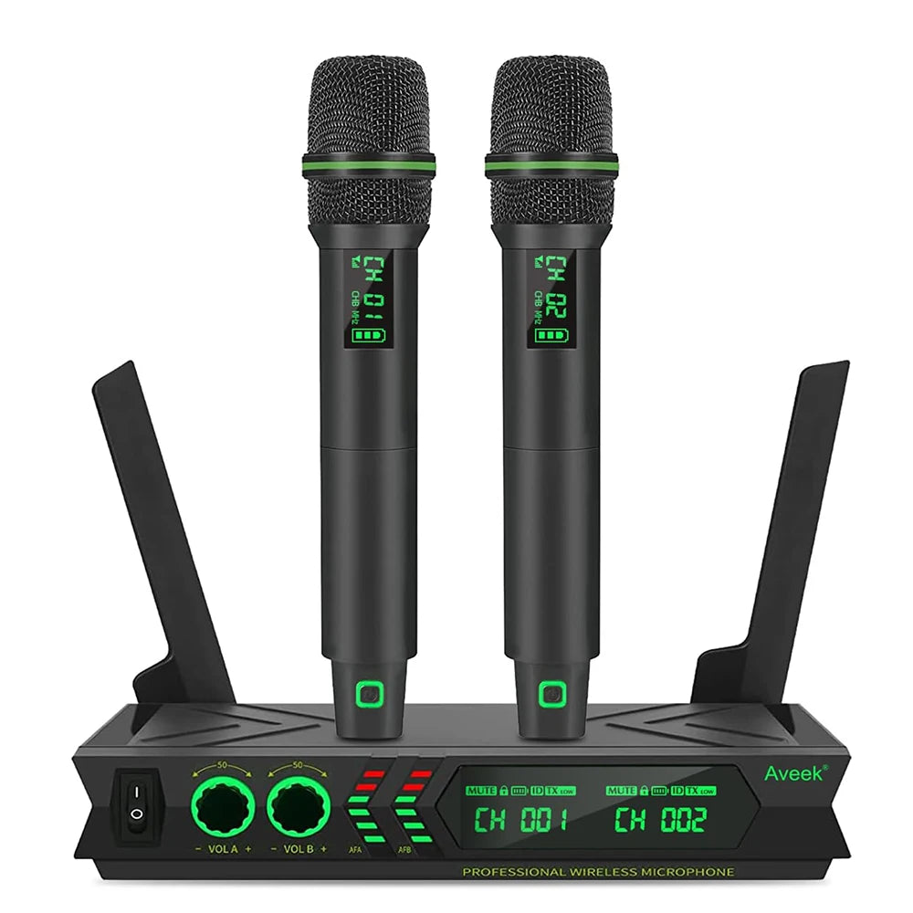 Aveek Wireless Microphone System,Dual UHF ,200ft Range