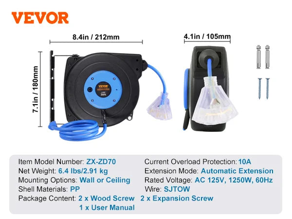 SucceBuy Retractable Extension Cord Reel 4ft