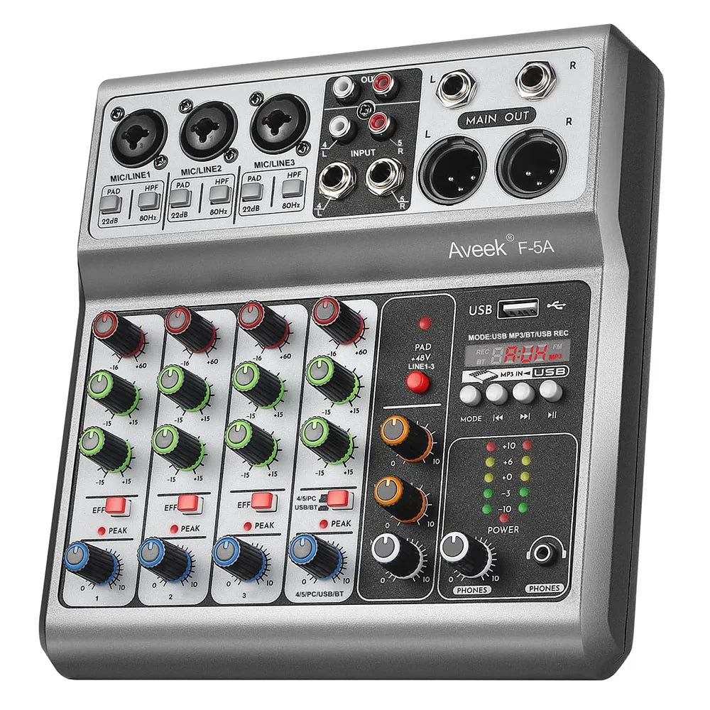 Aveek Professional Audio Mixer,Sound Board Console with 5Channels