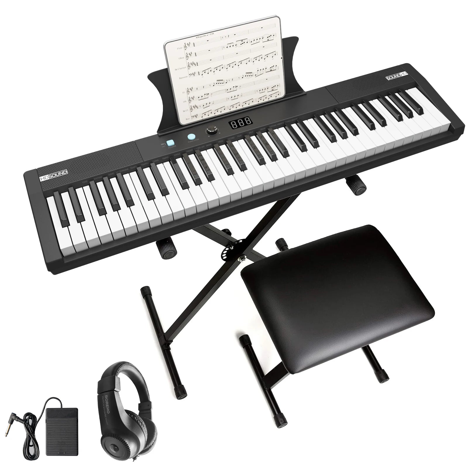 61 Key Keyboard with Stand, Piano Bench + More
