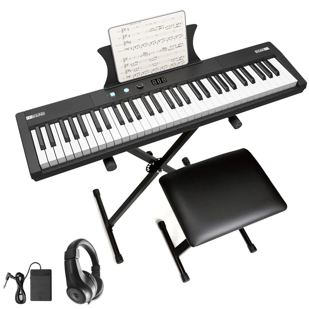 61 Key Keyboard with Stand, Piano Bench + More
