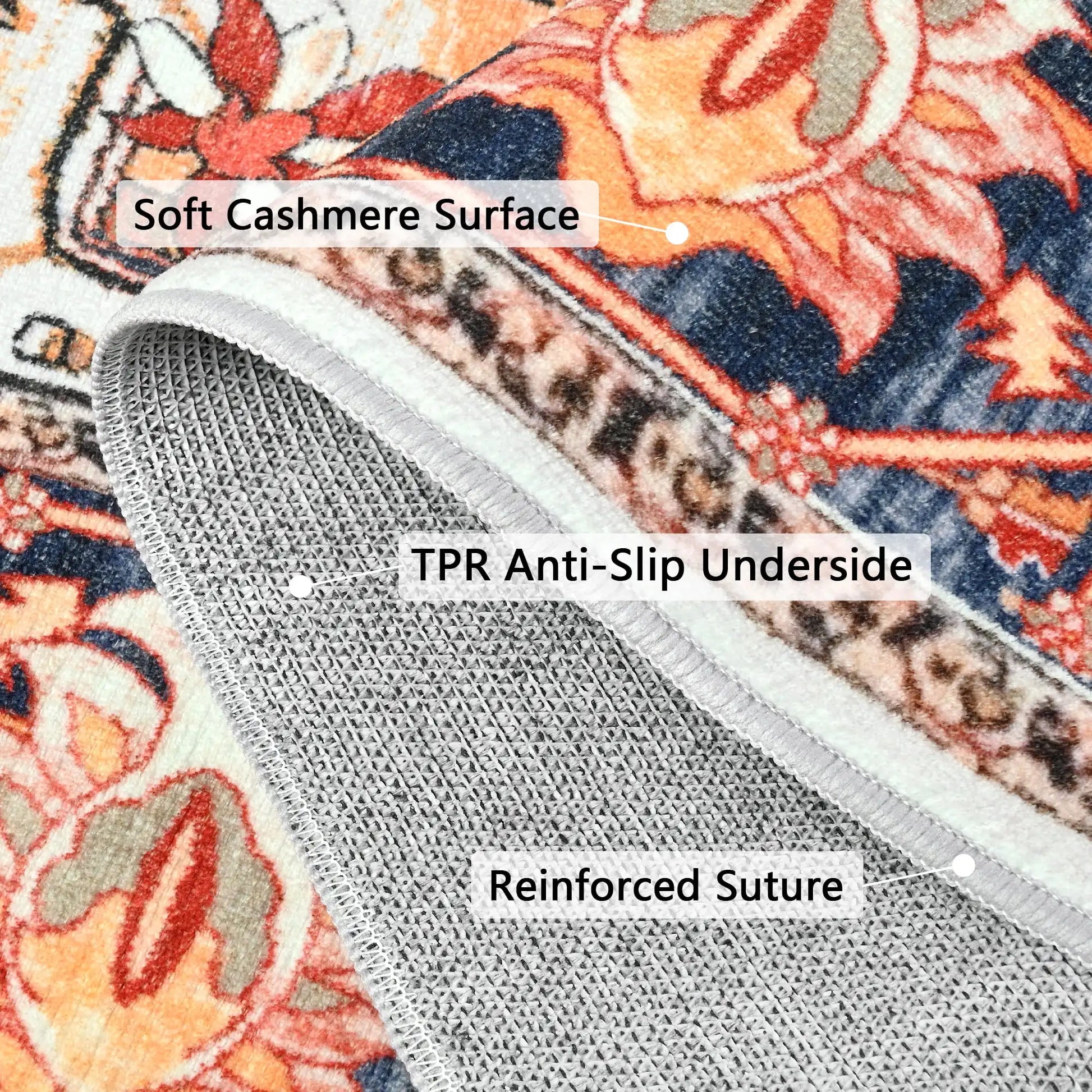 Faux Cashmere Vintage Floral Soft Area Rug